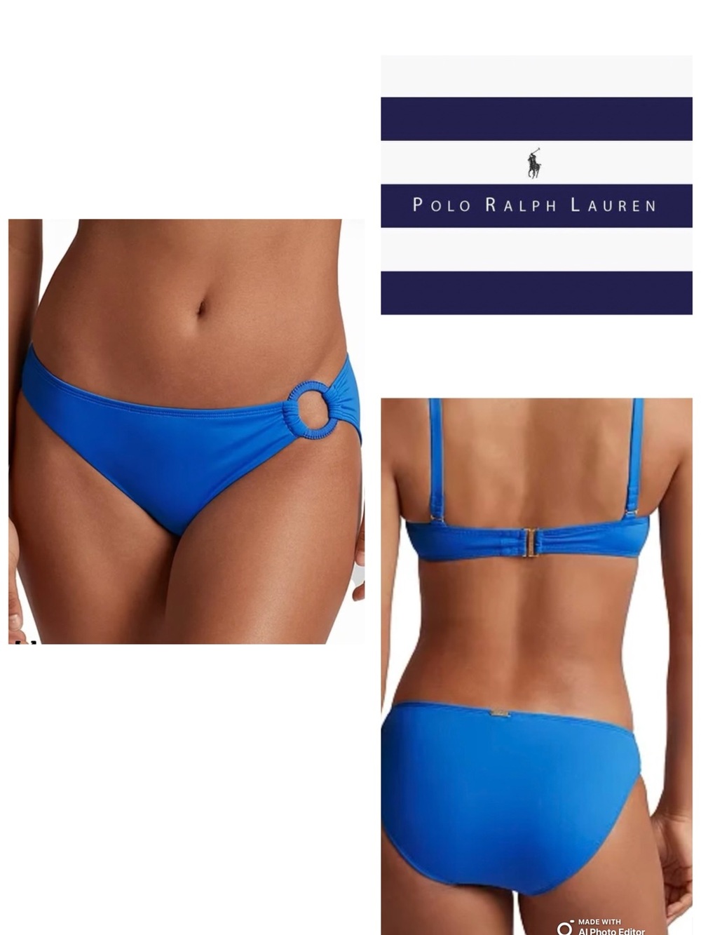 Polo by Ralph Lauren Bright Blue Bikini Bottoms with Ring Detail